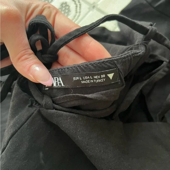 Zara Linen Black Puff Sleeve Backless Dress size Large - Picture 5 of 6